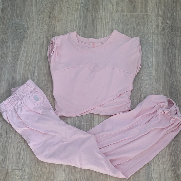 Free People Other - Free People Light Pink Cropped Tee and Jogger Set